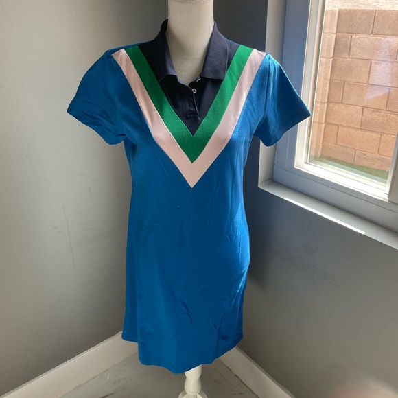 Tory Sport Blue Dress with Green and Pink Accents - Picture 1 of 2